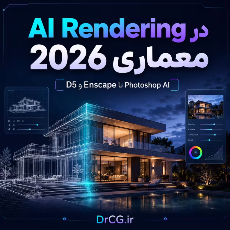 AI Rendering در معماری 2026؛ رندر هوشمند با D5، Enscape و Photoshop