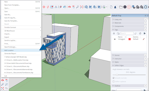 مسیر File و Add Location در SketchUp