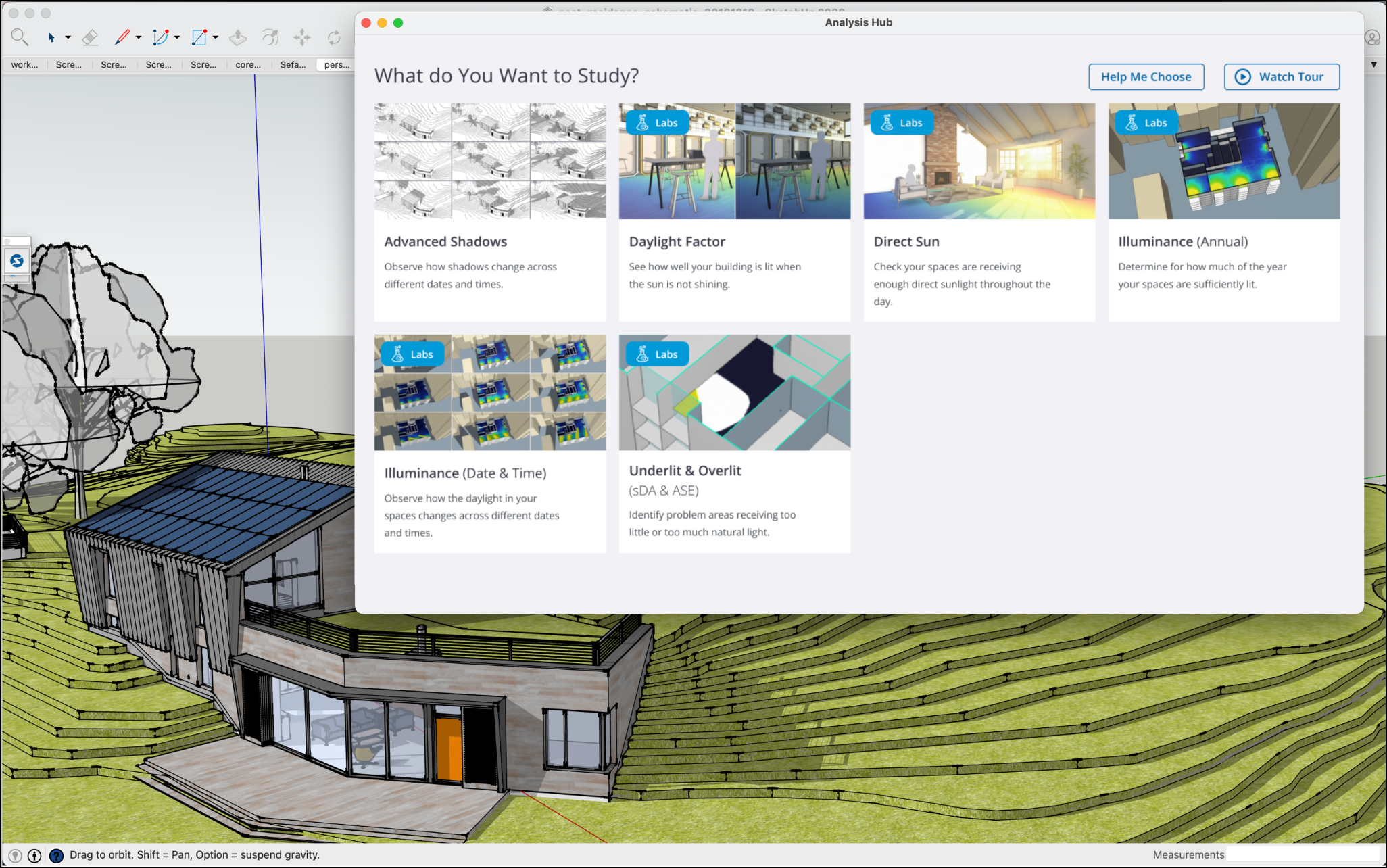 پنجره Analysis Hub در SketchUp 2026.2