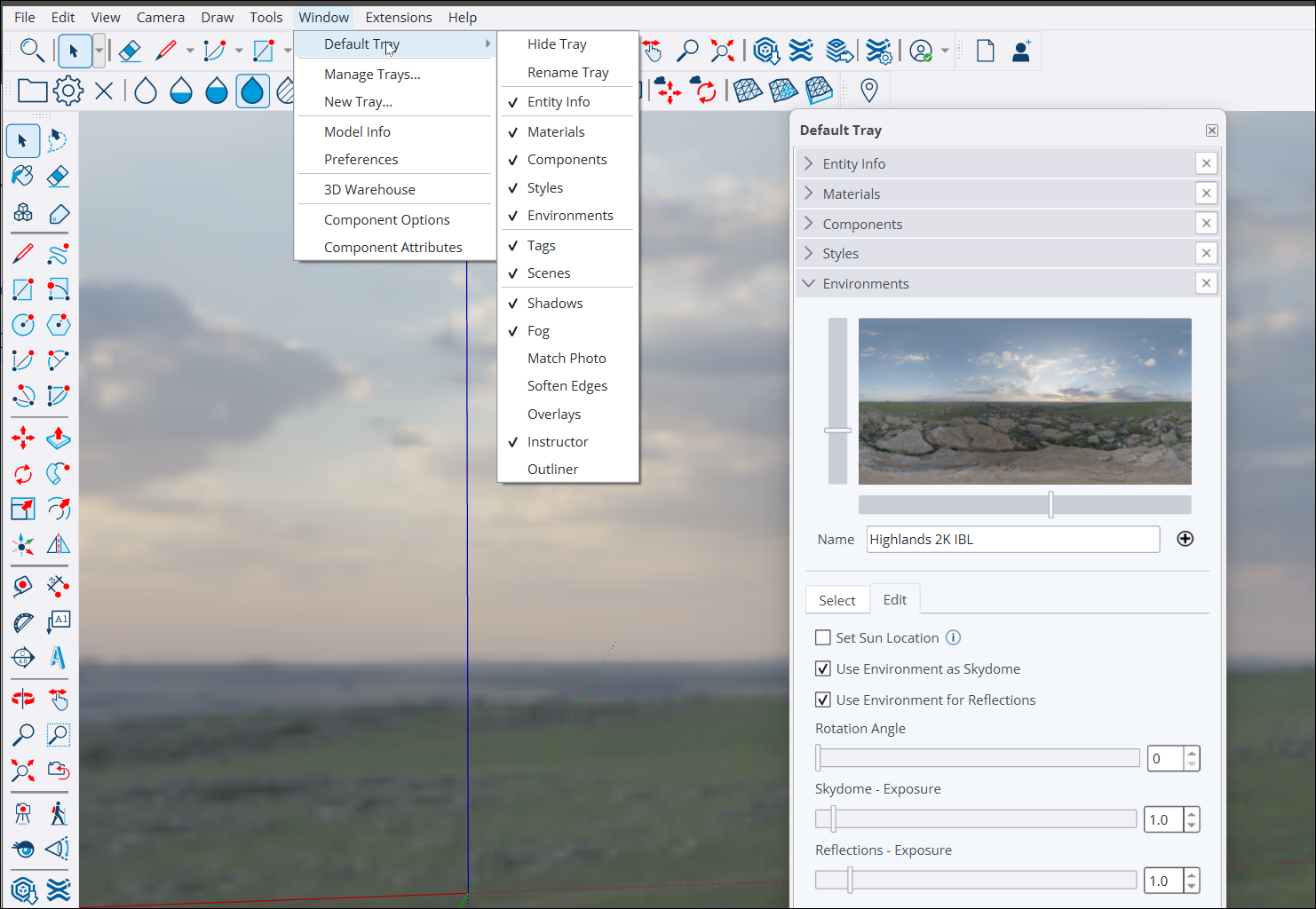 پنل Environments در SketchUp