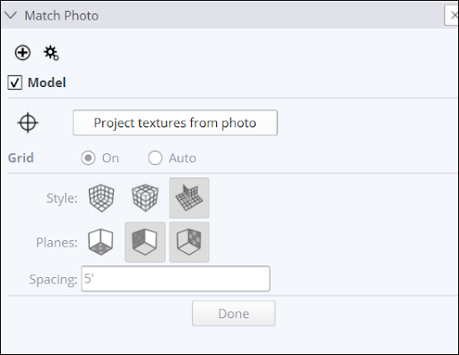 پنل تنظیمات Match Photo در SketchUp