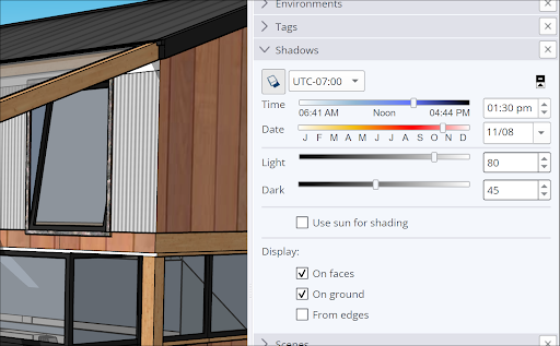 پنل Shadows و تنظیم تاریخ و زمان در SketchUp