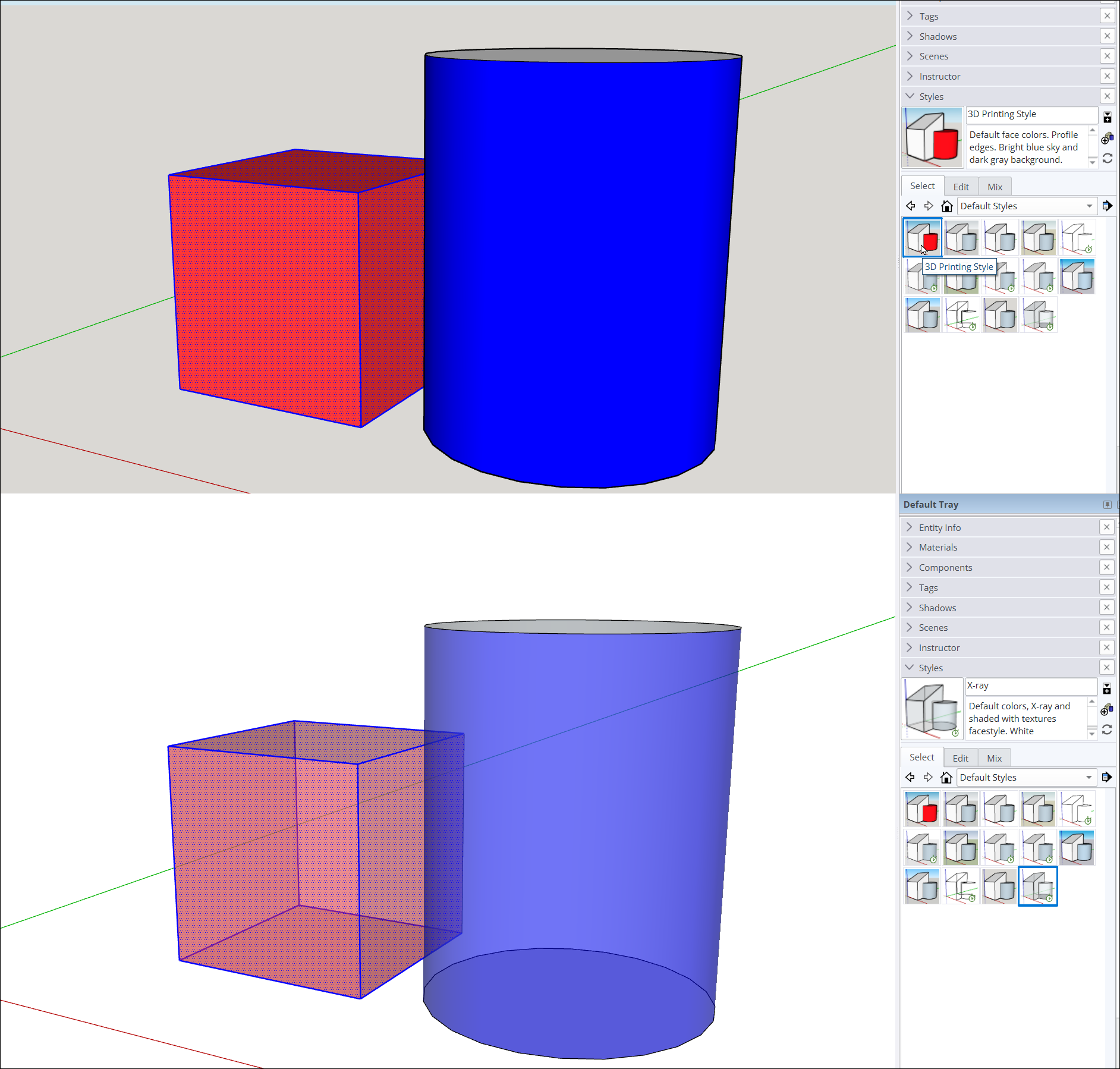 مقایسه نمایش X-Ray و Style در SketchUp